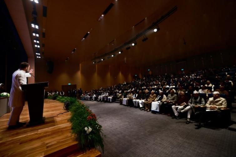 At the new Congress headquarters inaugural Rahul Gandhi calls RSS Chiefs statement an act of treason 